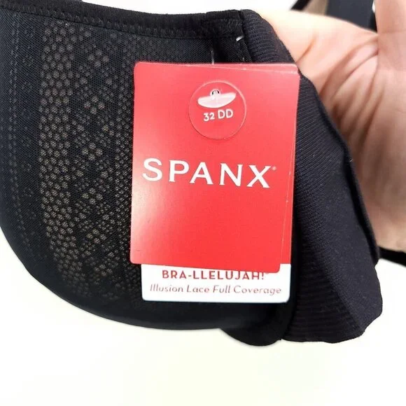 SPANX Bra Black Illusion Lace Full Coverage Underwire Front Close 32DD Stretch - Picture 15 of 15